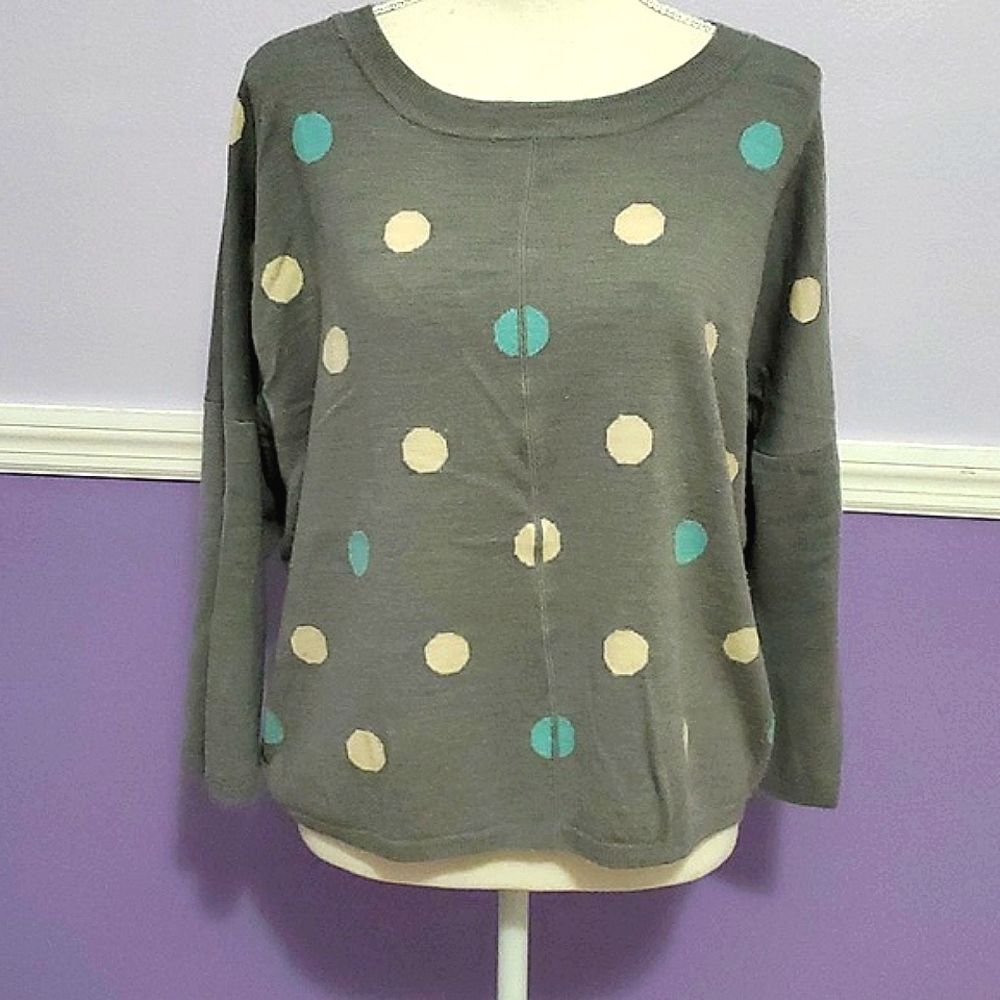 Garnet Hill Gray Polka Dots Slouchy Drop Shoulders Cozy Wool Sweater S
